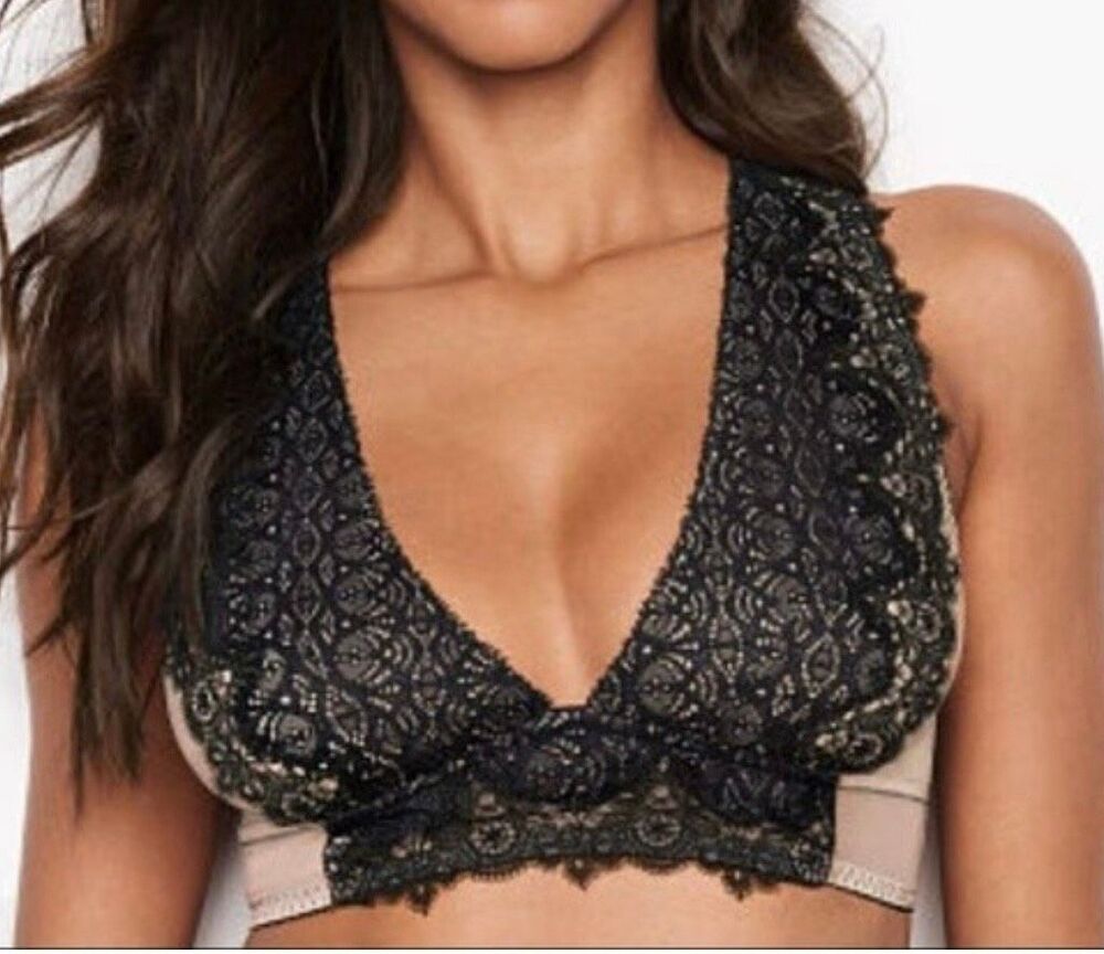 Victoria’s Secret M sexy Dream Angels bra bralette black lace nude lingerie top